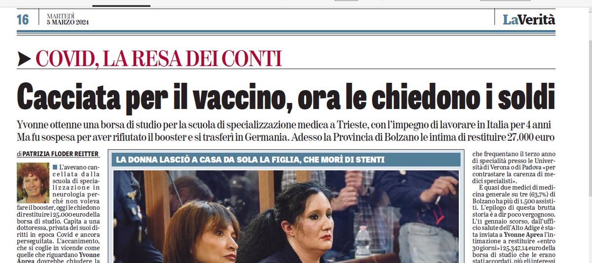 Le impedirono di proseguire nella specializzazione perché non voleva fare la terza dose, fu cancellata dal corso e ora le chiedono di restituire i soldi della borsa di studio @LaVeritaWeb