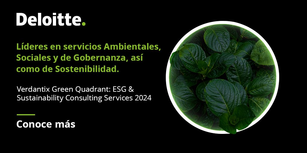DeloitteUruguay's tweet photo. 👏🟢 #OrgulloDeloitte | El informe Verdantix Green Quadrant: ESG & Sustainability Consulting Services 2024, que evaluó a 17 proveedores, nos reconoció como firma líder en servicios ASG y de sostenibilidad, con capacidades integrales.
👇 Conocé más: https://t.co/KCLJrkrx9A https://t.co/EDRUl7TuyV