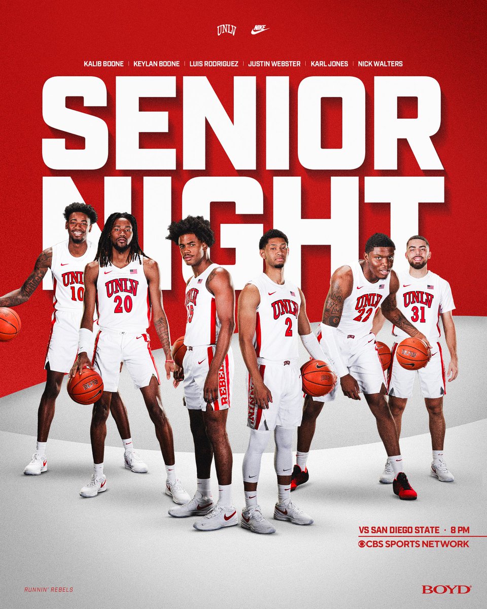 TheRunninRebels's tweet image. For the Seniors

🆚 San Diego State
⏰ 8:00 PM
📍 Thomas &amp;amp; Mack
📺 CBSSN
📻 ESPN Las Vegas
🎟️ UNLVTickets.com