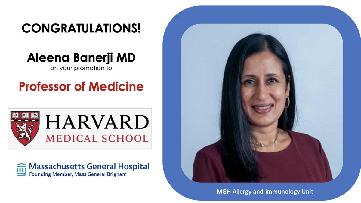 MGHallergy (@mghallergy) on Twitter photo Congratulations to <a href="/AleenaBanerjiMD/">Aleena Banerji, MD</a> Clinical Director of MGH Allergy on her recent promotion to professor of medicine at Harvard Medical School! <a href="/MGHMedicine/">MassGeneral Medicine</a> @MGHCFD <a href="/MassGeneralMDs/">Mass General MDs</a> #drugallergy #angioedema Congratulations to <a href="/AleenaBanerjiMD/">Aleena Banerji, MD</a> Clinical Director of MGH Allergy on her recent promotion to professor of medicine at Harvard Medical School! <a href="/MGHMedicine/">MassGeneral Medicine</a> @MGHCFD <a href="/MassGeneralMDs/">Mass General MDs</a> #drugallergy #angioedema