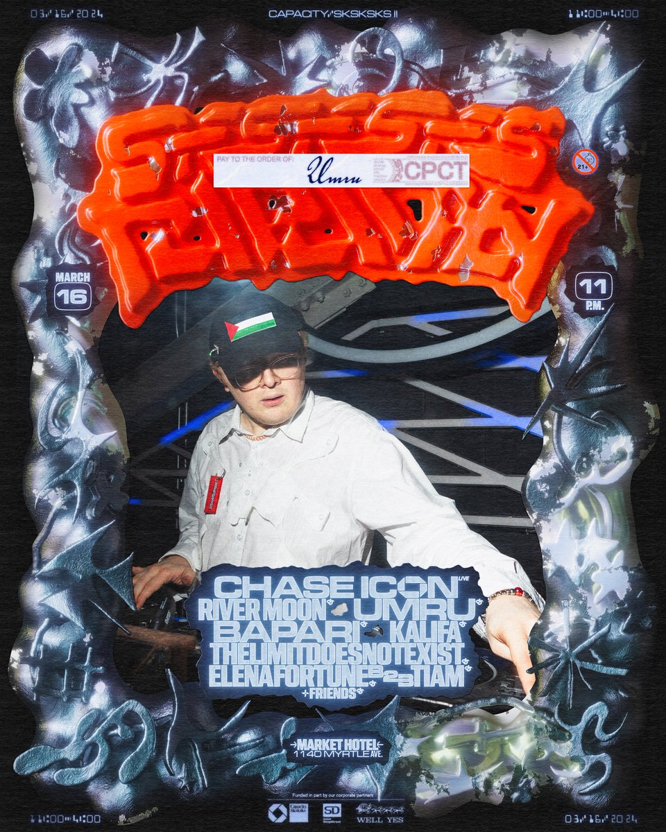umru_'s tweet photo. Next Saturday Capacity &amp; @sksksks_bk meet again at @markethotelnyc 🏪 

tix selling fast → https://t.co/9VvLzdJjko

familiarize yourself with the lineup:
@chaseicon 
@kissmeriver 
@kalifa 
@bapari_ 
@semenmukbang 
@elenafortunee b2b @tiamschaper 
me

Poster by @kitasavi &amp; me https://t.co/YgZLUDSlt6
