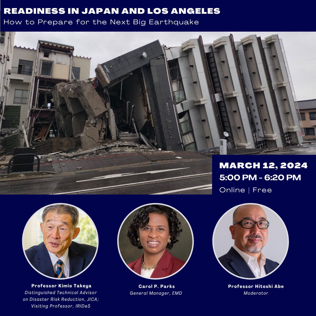 JHLosAngeles's tweet photo. Experts in disaster management from #Japan and LA will discuss the similarities &amp; differences in earthquake preparedness in Japan &amp; US. 

Join us for this enlightening webinar on 3/12 @ 5PM.
➡️ https://t.co/wcHsi1kjOK

#JHLA #RiskReduction #DisasterPrepardness https://t.co/r9ZFS7TKcb