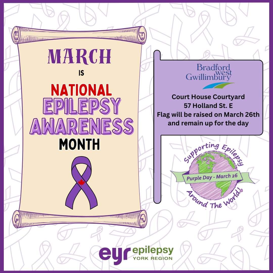 Thank you <a href="/TownofBWG/">Town of BWG</a> for celebrating &amp; raising awareness by proclaiming MARCH as EPILEPSY AWARENESS MONTH &amp; MARCH 26th as PURPLE DAY! Also the Court House Courtyard Flag at 57 Holland St. E will be flying the PURPLE DAY flag on MARCH 26th.
#EpilepsyAwarenessMonth #PurpleDay2024