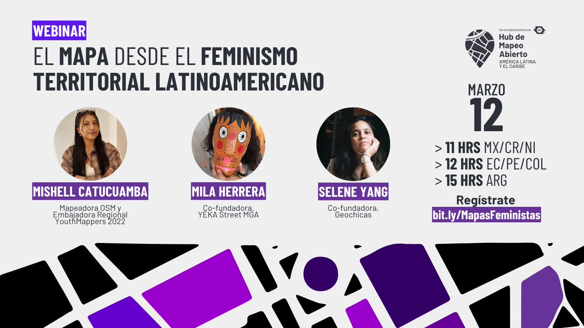 En el marco del #8M, explora cómo las mujeres han utilizado la cartografía para visibilizar y reivindicar sus territorios y experiencias en Latinoamérica. 🚺🗺️ 📅 12 de marzo | 11 am MX, NI, CRI / 12 pm EC / 3 pm ARG 🔴 Transmisión en vivo. Regístrate → bit.ly/MapasFeministas