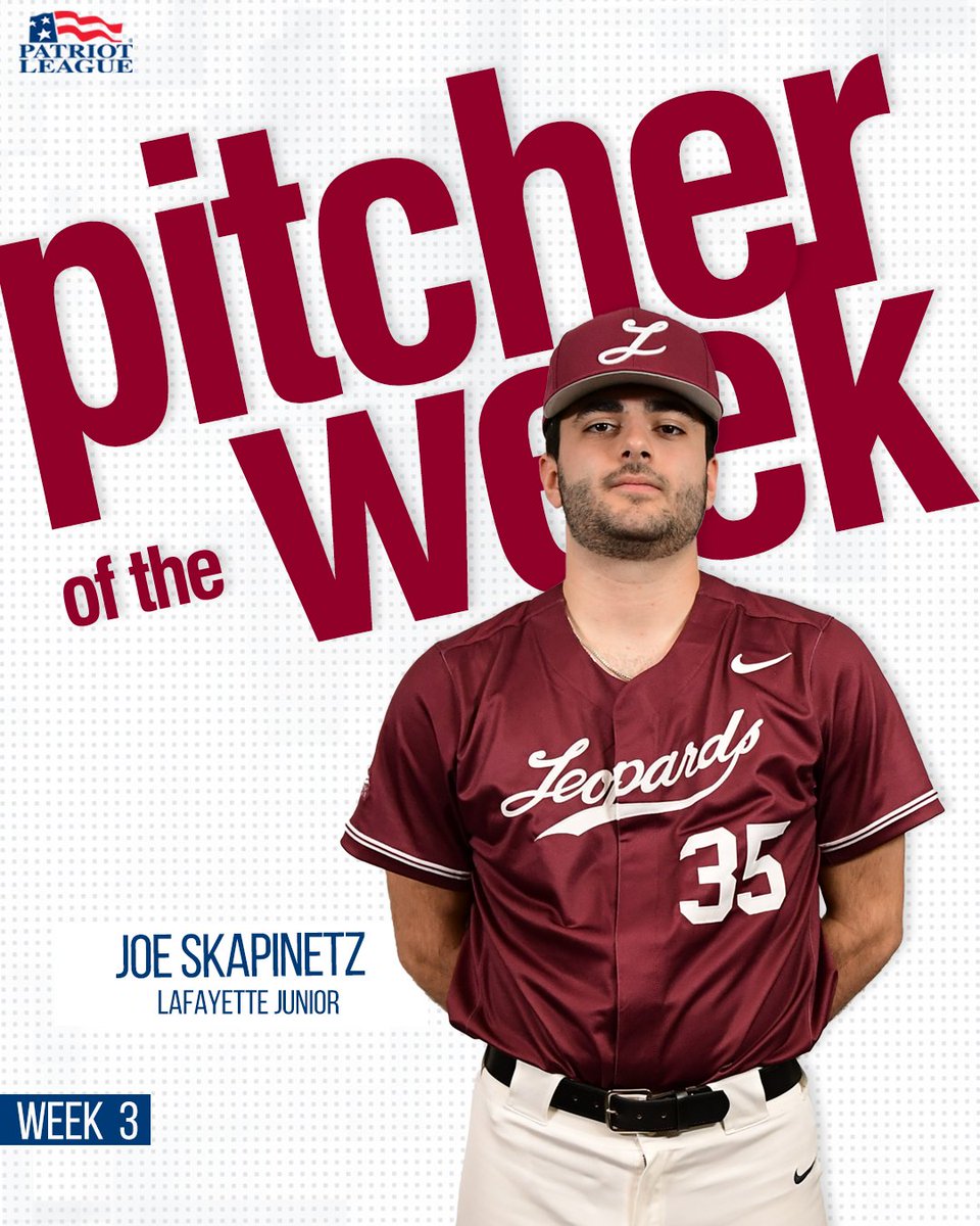 PatriotLeague's tweet photo. 𝟮𝟬𝟮𝟰 𝗣𝗮𝘁𝗿𝗶𝗼𝘁 𝗟𝗲𝗮𝗴𝘂𝗲 𝗕𝗮𝘀𝗲𝗯𝗮𝗹𝗹 𝗪𝗲𝗲𝗸𝗹𝘆 𝗔𝘄𝗮𝗿𝗱𝘀

Skapinetz tossed 5.2 scoreless, no-hit innings to earn his first win of the season in Lafayette’s 4-2 victory over Delaware on Saturday.

🔗 https://t.co/4EkUmKDuWJ https://t.co/ATY8A85XoJ