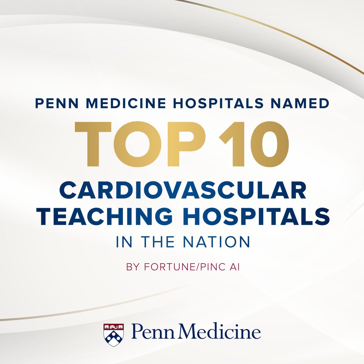 We’re proud to announce that Penn Medicine hospitals – including Lancaster General Hospital, Penn Presbyterian Medical Center, and Chester County Hospital – were ranked in the top ten cardiovascular teaching hospitals in the nation by Fortune/PINC AI. spr.ly/6011XGroF