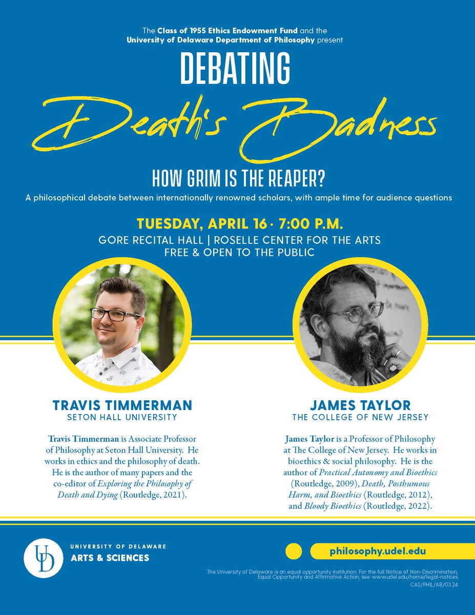 PhilosophyUd's tweet photo. Debating Death's Badness
April 16th, 2024 https://t.co/Ez3SU3sBOm