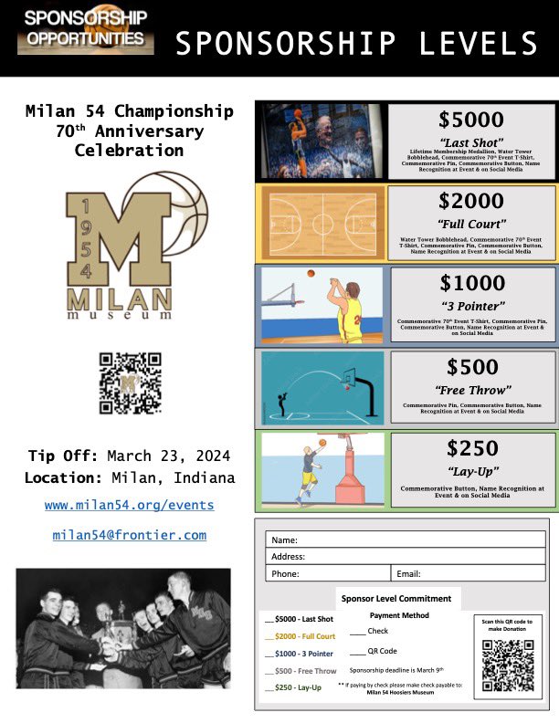 Milan Miracle sponsorship opportunities available for our upcoming Celebration! Free event, everyone is welcome!
<a href="/812now/">The 812</a> <a href="/WCPO/">WCPO 9</a> <a href="/eagle993/">Eagle Country 99.3</a> <a href="/wrbiradio/">Country 103.9 WRBI</a> <a href="/espn/">ESPN</a> <a href="/barstoolsports/">Barstool Sports</a> <a href="/indystar/">IndyStar</a> <a href="/GreggDoyelStar/">Gregg Doyel</a> <a href="/mcuban/">Mark Cuban</a>  

milan54.org/sponsorship-fo…