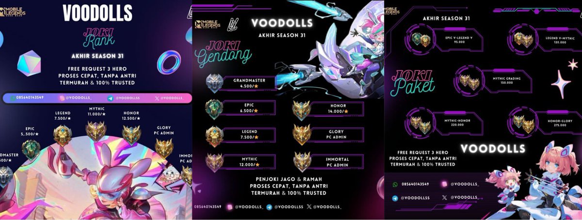 Voodolls_'s tweet photo. @nevrnnding 70k aja! Lagi promo 🤩 (OPEN) 24/7 🎮 Joki rank &amp; joki gendong mobile legend di @voodolls_ yuk
Langsung cek profil @voodolls_
Dan link https://t.co/dBuadVwgX9
#zonauang #jokiml langsung proses kilat, 💯% aman! https://t.co/54Pv4C6z4M