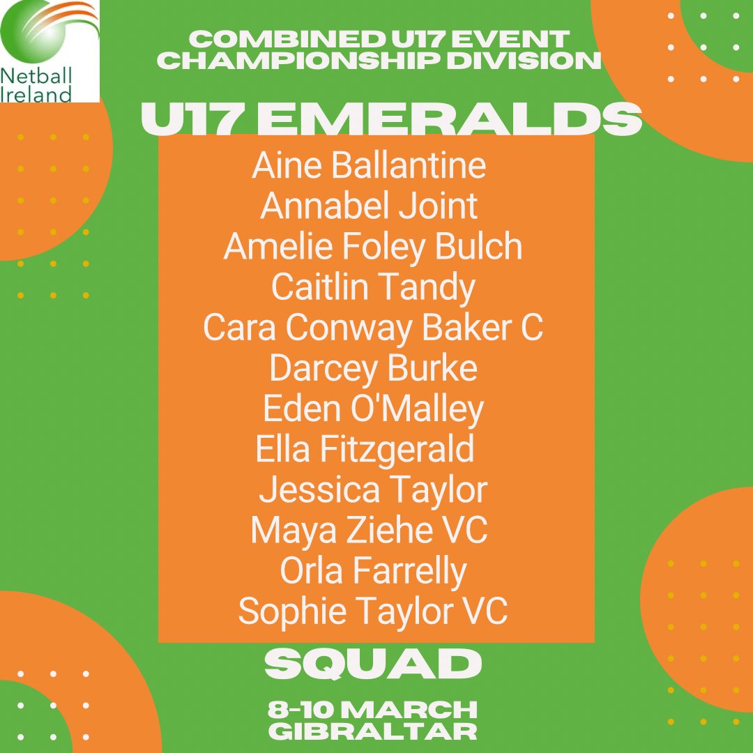 Netball Ireland (@netballireland) on Twitter photo In our ✨ championship era ✨
This weekend 12 U17 Emeralds will represent Ireland in the championship division at the U17 Combined Event in Gibraltar. You can watch all games on <a href="/EuropeNetball/">EUROPE NETBALL</a> YouTube by searching ‘Europe Netball TV’, and keep an eye on socials for score updates! In our ✨ championship era ✨
This weekend 12 U17 Emeralds will represent Ireland in the championship division at the U17 Combined Event in Gibraltar. You can watch all games on <a href="/EuropeNetball/">EUROPE NETBALL</a> YouTube by searching ‘Europe Netball TV’, and keep an eye on socials for score updates!