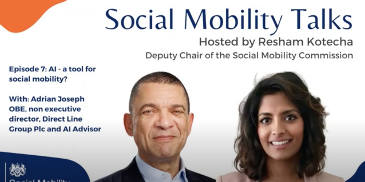 🚀Ep. 7 is of #SocialMobilityTalks is here🚀

Our Deputy Chair @ReshamKotecha recently spoke to Adrian Joseph OBE who discusses the risks technology poses to job displacement, bias and exploitation which could disproportionately impact certain groups.

📺: youtube.com/watch?v=21LboO…