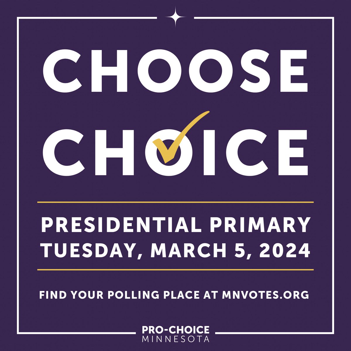 Today is the Minnesota Presidential Primary! To protect and expand abortion access, we must elect pro-choice candidates up and down the ballot. Can we count on you to Choose Choice ☑️ in 2024? Polls are open today until 8PM. Check your email inbox for more info. #ProChoiceMN