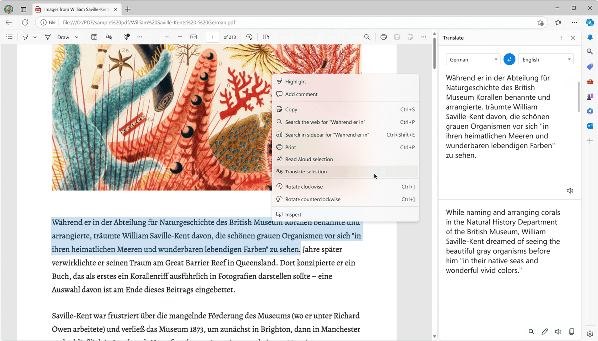 MicrosoftEdge's tweet image. Breaking language barriers is easier with PDF translate in Edge! Seamlessly translate PDF documents with just a few clicks🖱️