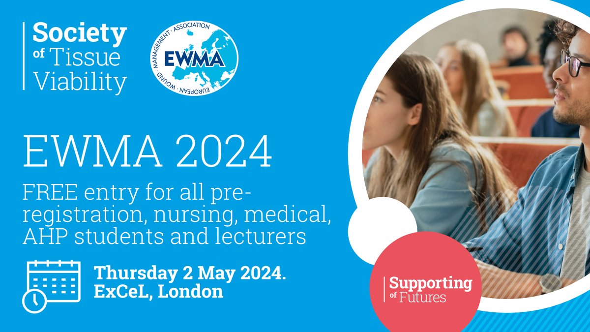 📢 CALLING ALL STUDENT clinicians with an interest in wound prevention and management 📢 Book your FREE day at the #EWMA2024 conference in London at the ExCel, 2nd May. @sharonneill5 @woundwitch63 @joswantvn @jeanniedonnelly @RCNStudents societyoftissueviability.org/ewma-sotv-2024…