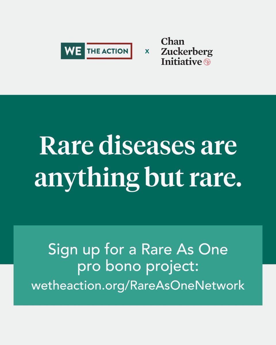 Missed #RareDiseaseDay? Don't miss your chance to make a difference! Join us in supporting the @ChanZuckerbergInitiative and sign up for a #RareAsOne pro bono project. Take action now: wetheaction.org/RareAsOneNetwo…