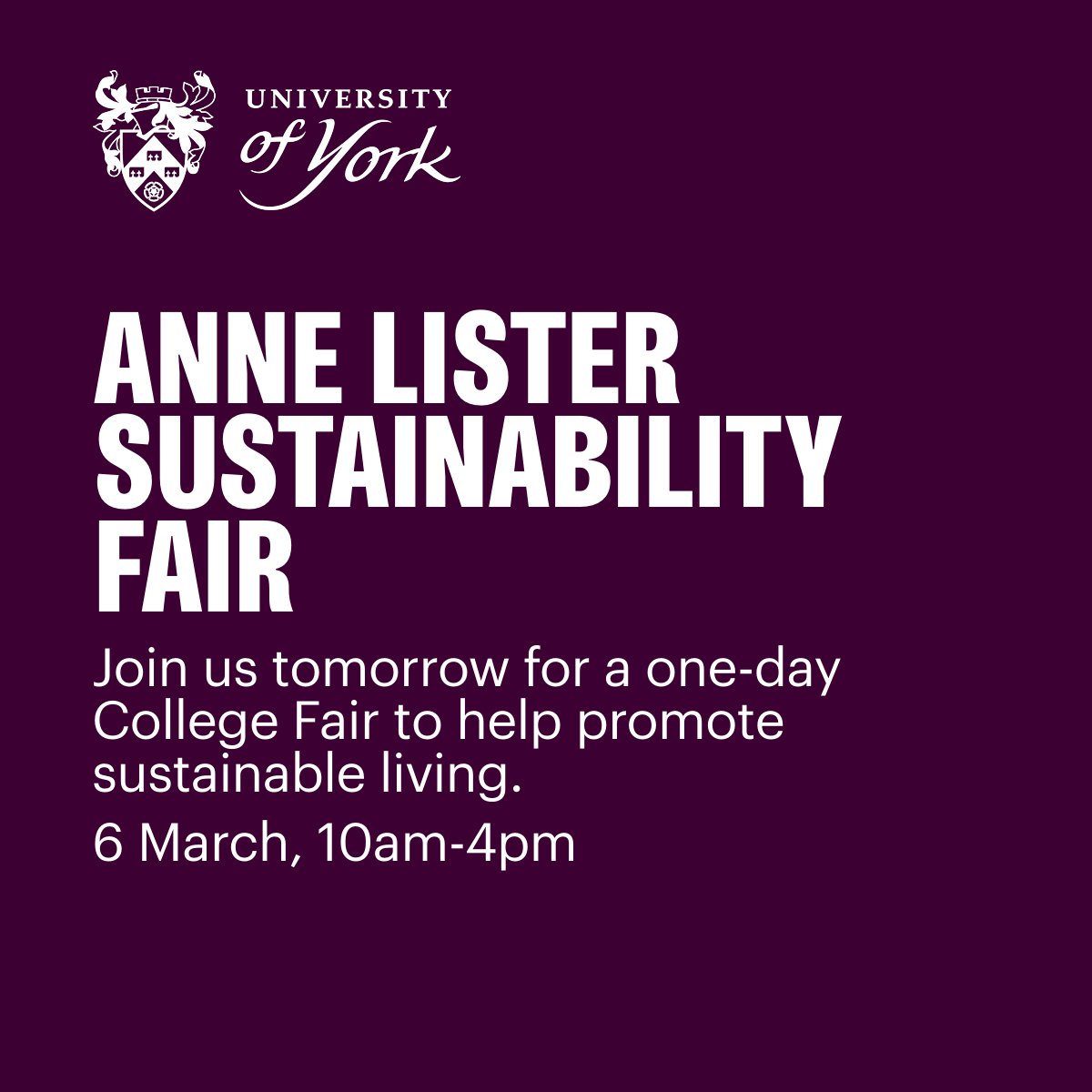 Sustainability Week is in full swing 🎉

Come along to Anne Lister's Sustainability Fair tomorrow (10am-4pm). The fair includes a variety of stalls, events throughout the day, swap shops and much more! 🌿 

No booking required. 

Find out more: bit.ly/48Gz6U0