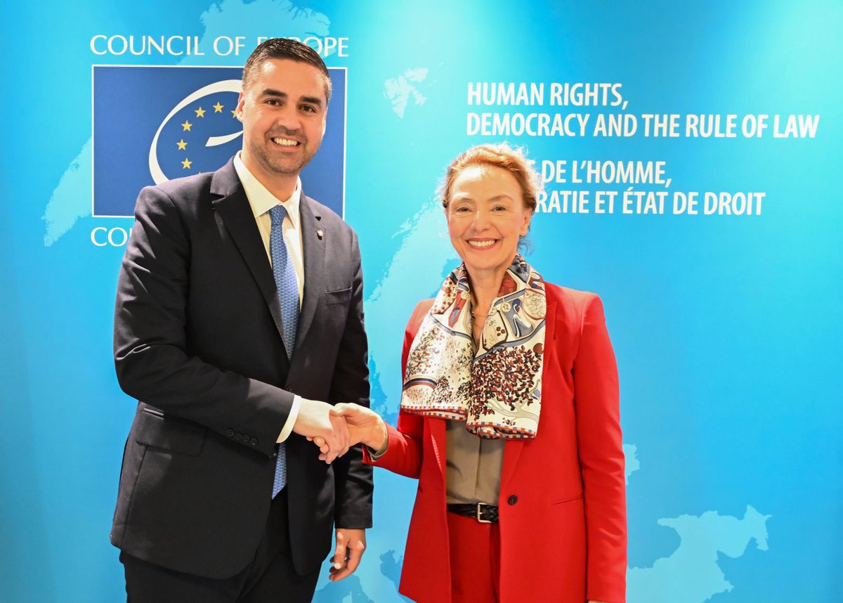 DeputyPMIanBorg's tweet photo. Productive discussion with @coe Secretary General @MarijaPBuric. Highlighted the strong alignment between @OSCE and @coe on human rights, rule of law, and democracy. We remain committed to fostering deeper collaboration for the betterment of Europe and its people. https://t.co/XDKjULihdZ