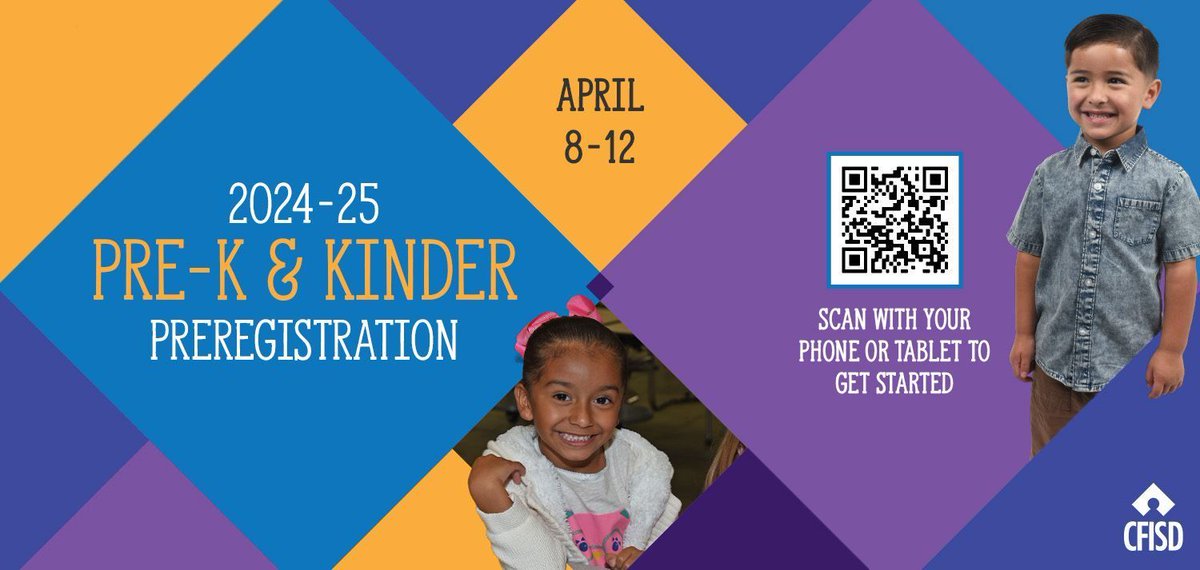 Save the date -- pre-K and kindergarten preregistration is set for April 8-12! cfisd.net/Page/1950 #CFISDspirit