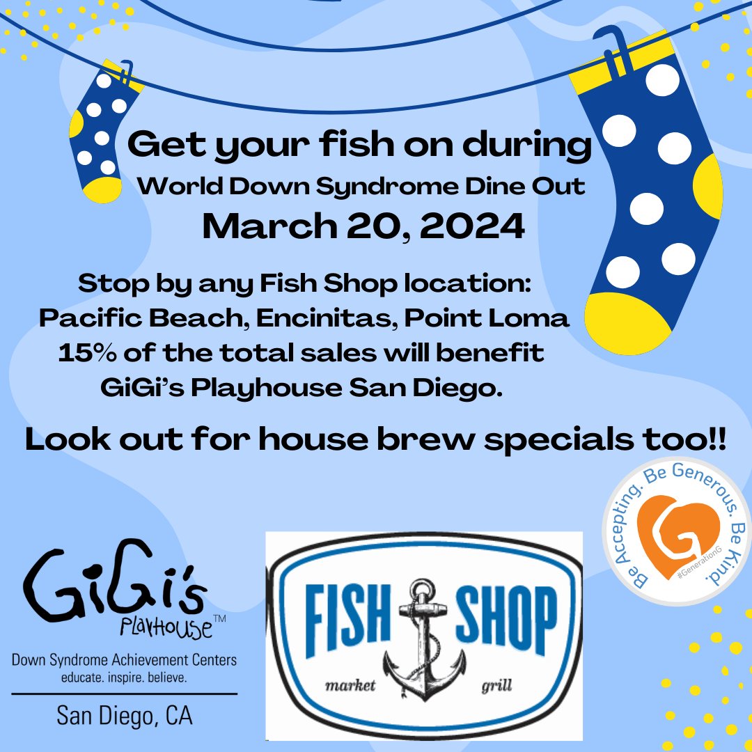 Another great opportunity to celebrate and give back during World Down Syndrome month while grabbing a delicious fish meal. You name it they probably have it on the menu! Visit one of the Fish Shop locations on March 20th and your purchase will... menu:
thefishshops.com/menu/