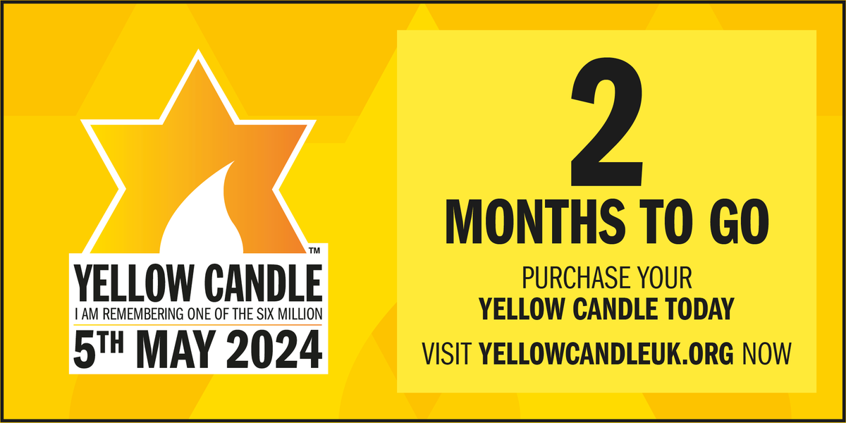 There are now only two months until Yellow Candle 2024. Purchase your Yellow Candle now at yellowcandleuk.org/purchasecandle @TheAJR_ @JewishChron @maccabigb @yadvashemUK @yomhashoahuk