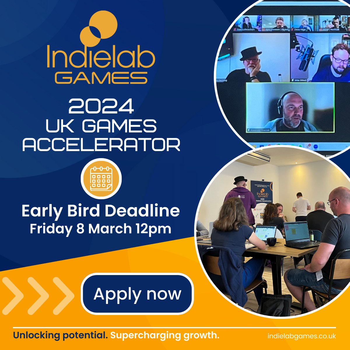 IndielabGames's tweet photo. ⏰Reminder! The earlybird deadline to apply for our 2024 UK Games Accelerator is Friday 8 March. Created to support #Gamedevs across the UK looking to grow, innovate, attract publishing partners and succeed. For more details on the programme to apply 👉 https://t.co/T2zPugiKL1 https://t.co/QUmW2sRkQD