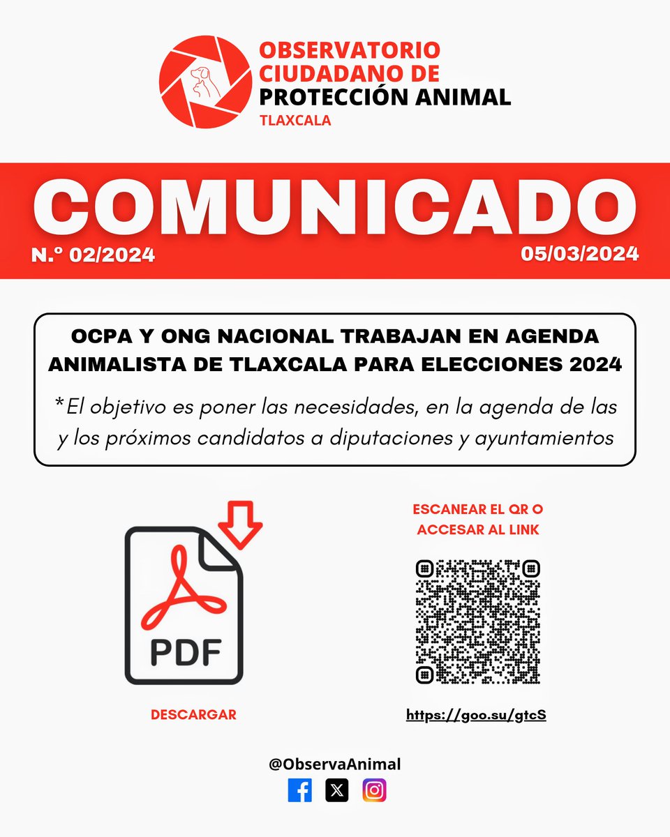 📣 Con la intención que la 📖 #AgendaAnimalista 🐾 para 📍 #Tlaxcala, se presente a partir del 30 de abril, oficialmente en las 📄 propuestas de los próximos 🗳️ CANDIDATOS a #Diputados Locales y a cada #Ayuntamiento (#PresidenteMunicipal, #Regidor y #PresidenteDeComunidad);

1/4