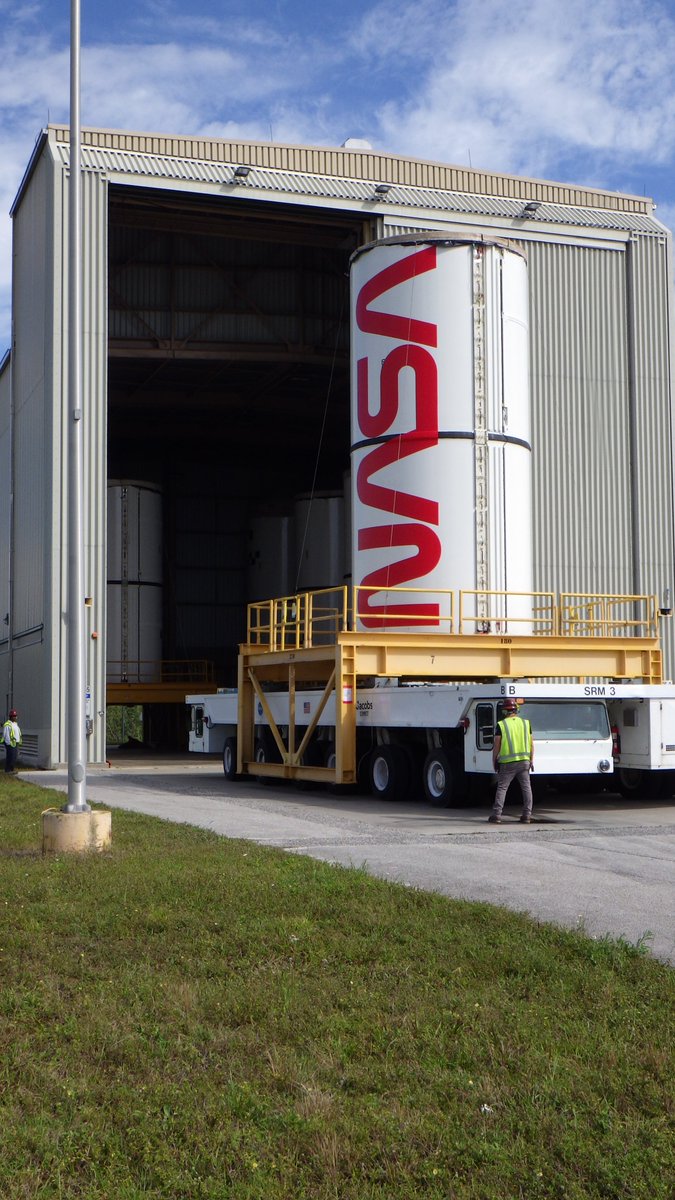 Worm on the Move! 👀 Yesterday, our @NASA_SLS right center-center segment, recently painted with the @NASA 'worm' logo, was moved to join other processed segments for safe keeping at the 'Surge 2' storage building at the Rotation, Processing and Surge Facility at @NASAKennedy.