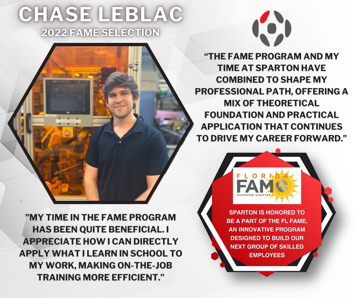 STUDENT OUTREACH |Exciting news, we're just 2 days away from the FL FAME Sunshine Chapter open house, and we can't wait to showcase the incredible opportunities awaiting you! Let's take a moment to shine the spotlight on one of our own, Chase LeBlanc!