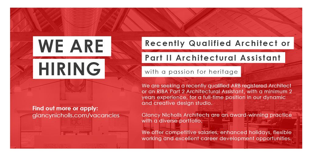 We are seeking an ARB qualified Architect or a RIBA Part II Architectural Assistant who has a passion for heritage to join our Birmingham studio team. Find out more and apply below! 👇 glancynicholls.com/studio/join-th…… #Architect #architecture #conservation #heritage #birminghamjobs