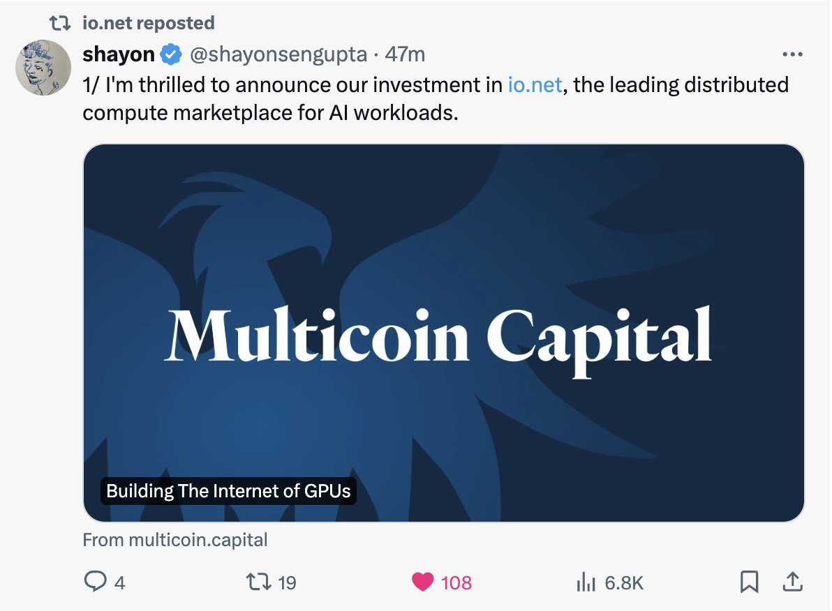 tobi24's tweet photo. 🐸 Ae để ý con hàng https://t.co/hCDMIHQ6F3 này khả năng lead mảng #AI & #DePIN hệ #Solana, raised $30m với toàn các ngài VCs tier-1 tham gia là hiểu r.

Nên tham gia discord lấy full role với làm task galxe tích luỹ điểm mỗi ngày, ủng hộ ref mình qua link này nhé: https://t.co/kGne8WZ6V6

Mới mở tasks thôi ae tranh thủ sau còn có quà, token $IO soon 👀