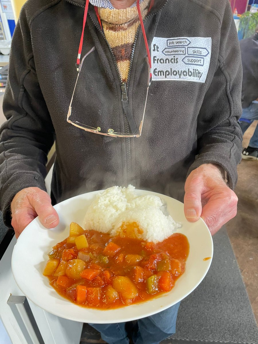 stfcov's tweet image. Our community cafe is open every week day and we offer FREE breakfast, lunch and drinks and this is open to anyone!!
Today we were treated to home made curry, cooked by one of our lovely volunteers.
Photos show one of our very regular volunteers enjoying his lunch with us.