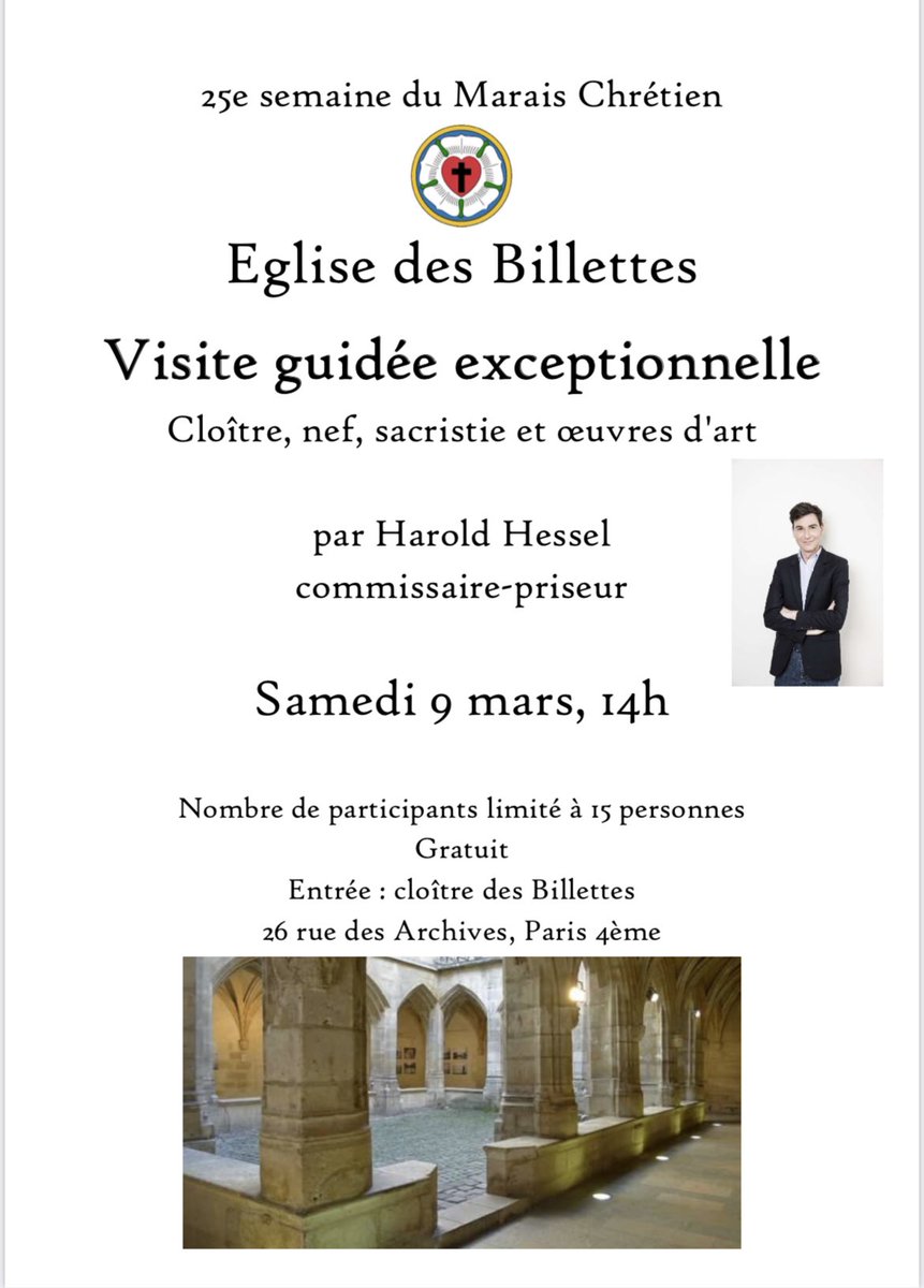 Visite guidée du cloître, de la nef et de la sacristie de l’église des Billettes. Samedi 9 mars à 14h00. <a href="/EPUdF/">Eglise Protestante Unie de France</a> <a href="/maraisculture/">Marais Culture +</a> #eglisedesbillettes