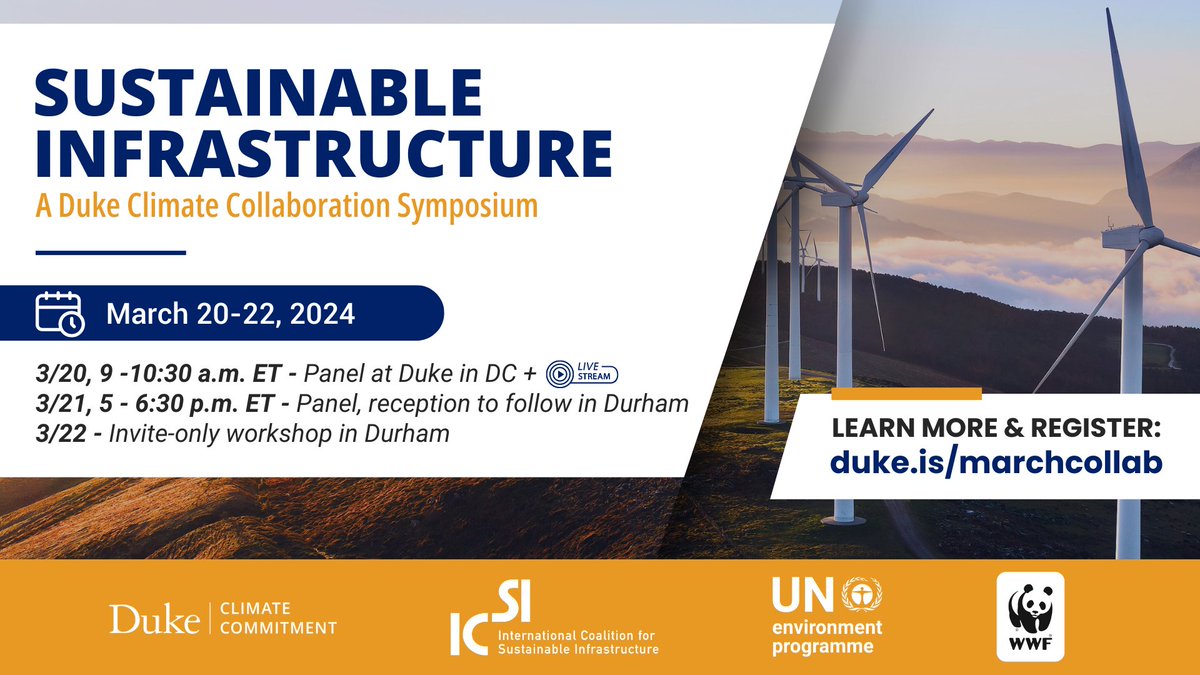 What are the opportunities and key barriers to advancing #climate-resilient, #SustainableInfrastructure development in the US and abroad? Get expert insights at a two-city, three-day @DukeU symposium. Get details and register: duke.is/marchcollab