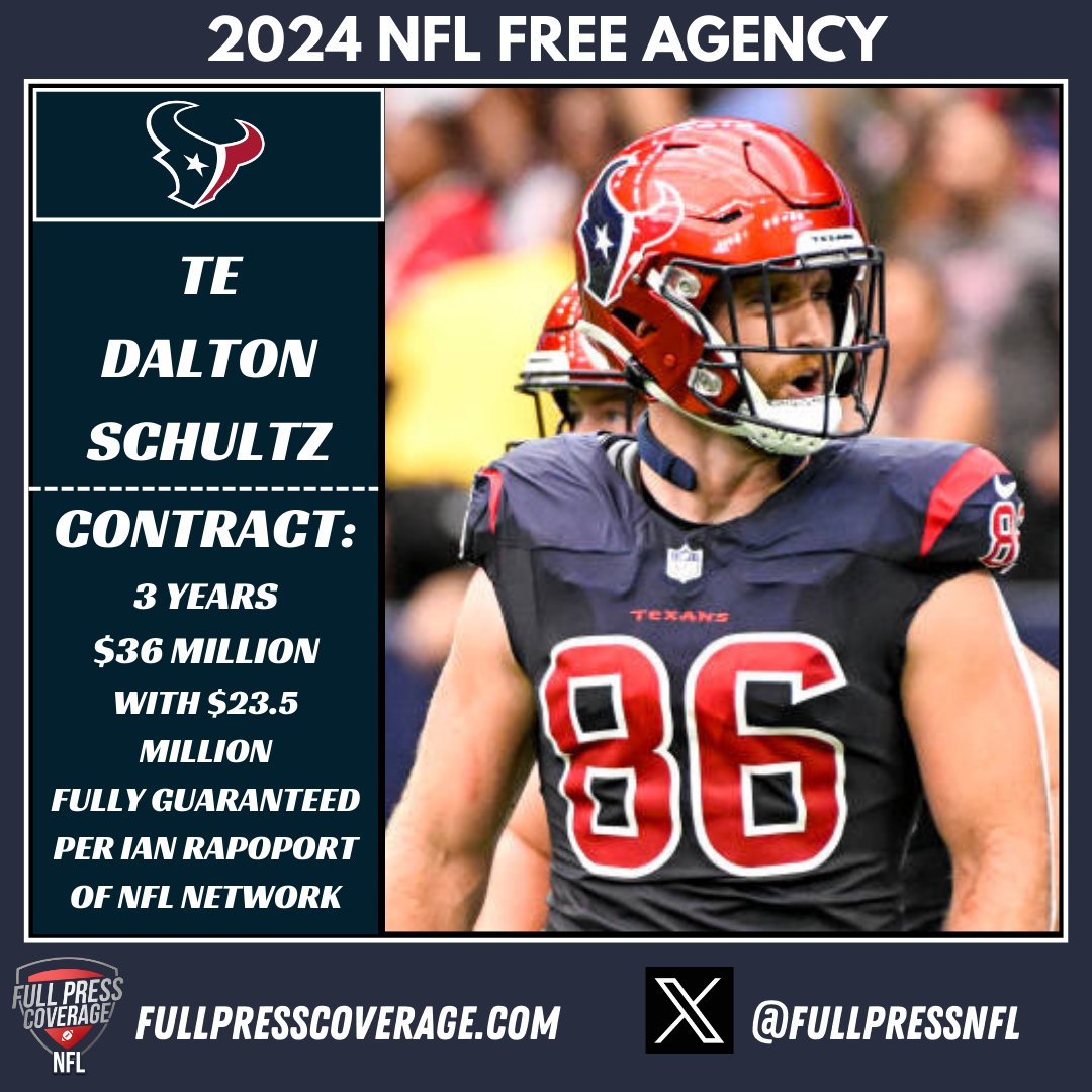 The Texans re-sign TE Dalton Schultz before he can reach free agency. #Texans #FPC #NFL #NFLTwitter