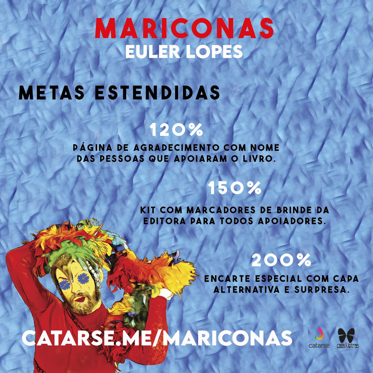 edcaoseletras's tweet photo. Vivaaa. 👏👏👏🖤❤️💙✨✨✨🎉🎉🎉Vibrante como o próprio livro, a campanha de Mariconas, da @eulerlopess5, bateu sua meta em uma semana. Agradecemos a todes que apoiaram!

A campanha (https://t.co/tDQYMqBbEF) fica no ar até o dia 27 de março.  Conheça as metas estendidas.

Apoie! https://t.co/ClmBybxVKs