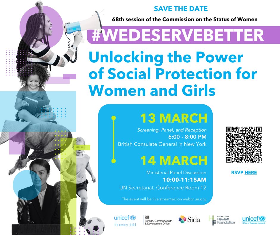 Women and girls deserve better. They need policies that address poverty and respond to their unique needs. Join our partners and us at #CSW68 to discuss the powerful role of social protection and participatory policymaking: uni.cf/3InlSRp ⬇️ #WeDeserveBetter