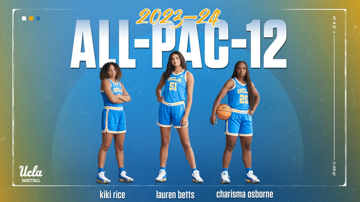 UCLAWBB's tweet photo. 𝘼𝙇𝙇-𝘾𝙊𝙉𝙁𝙀𝙍𝙀𝙉𝘾𝙀 💫

A trio of Bruins have been named to the All-@pac12 Team! Rice and Betts earn their first All-Conference selection, and Osborne collects her 4⃣th end-of-season recognition!

More in our official release! ⤵️

🗞️: https://t.co/yEiiuG1FFv 

#GoBruins https://t.co/dGrXBC7crk
