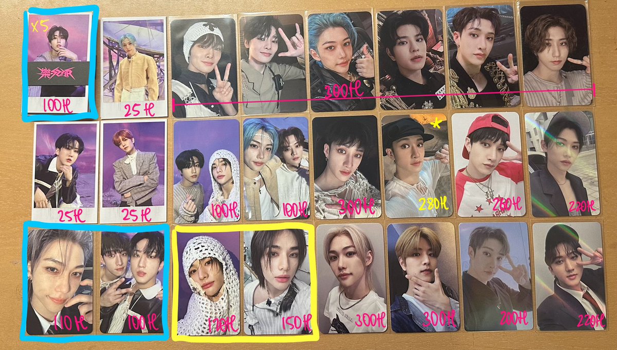 skz karışık satış

gördüğüm kadarıyla hasarsızlar 
(sadece ⭐️ olan chanda belli belirsiz bir iz var foto atarım)

Sarı hyunjinler için mavililerle öncelikli claim kabul edeceğim poblarla almayı dilerseniz de olur 🦆

Çoklu da indirim olur ist içi elden almak isterseniz ayarlarız