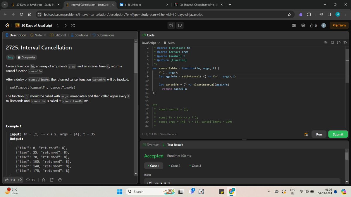 its_bhavesh2001's tweet image. #Day16 of #30daysofcodingchallenge Javascript leetcode
👍👍

#javascript #30daysofcodechallenge #30daysofcode
#30daysofjavascript #learncoding #webdevelopmen