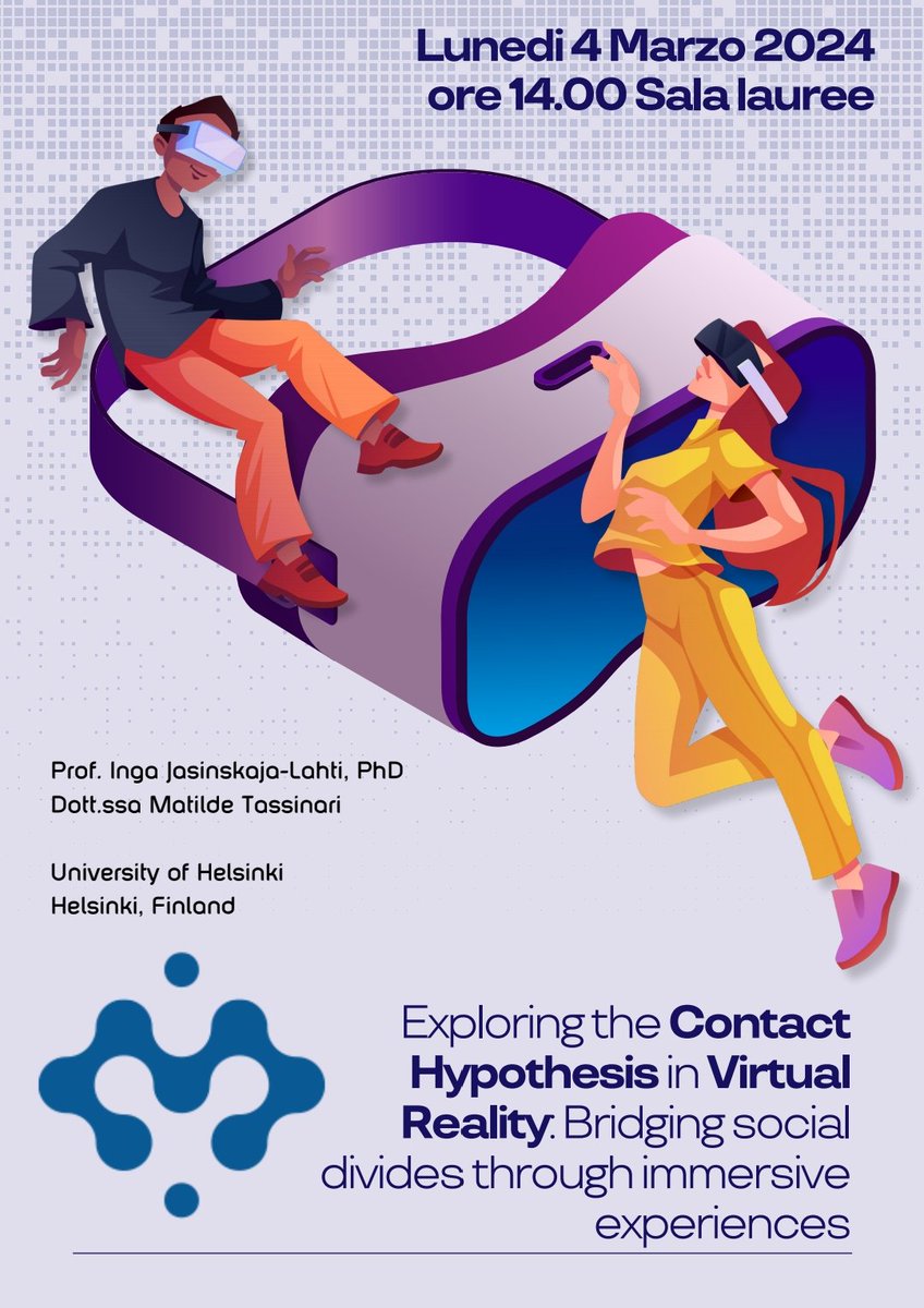 Exciting experience yesterday at <a href="/unimib/">Università degli Studi di Milano-Bicocca</a>! <a href="/IngaJasinskaja/">Inga Jasinskaja-Lahti</a> and I had the privilege to discuss our research on virtual reality and prejudice reduction. Special thanks to <a href="/mibtec1/">MiBTec</a> for hosting us – your hospitality made our visit memorable
#VirtualReality #prejudice #socialpsychology