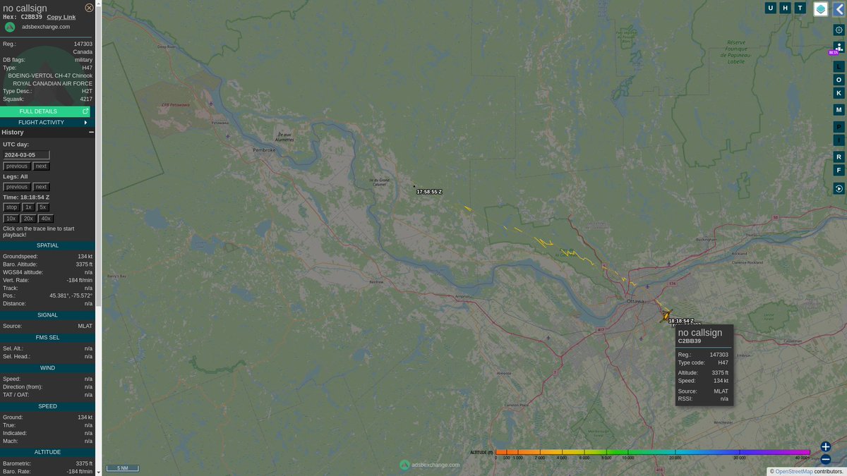 steffanwatkins's tweet image. 🇨🇦 #RCAF CH-147F Chinook maintainers read the manual and correctly configured the Mode-S transponder on 147303 #C2BB39 (WOW 😱); they are headed to #CYOW for at least one touch n go, maybe a couple of passes, before heading back to Pet.

#450SQN #450THS
globe.adsbexchange.com/?icao=c2bb39&amp;amp;l…