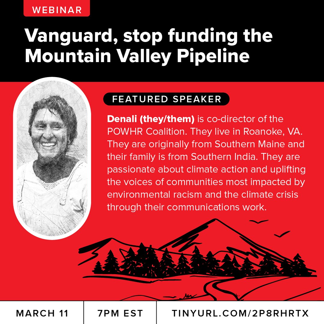 On March 11th we'll be joined by @Denali_Sai, co-director of @POWHR_Coalition, to talk about the Mountain Valley Pipeline and the destructive impacts which this project will have on affected communities if it goes ahead. Register for the webinar here: powhr.org/event/info-ses…