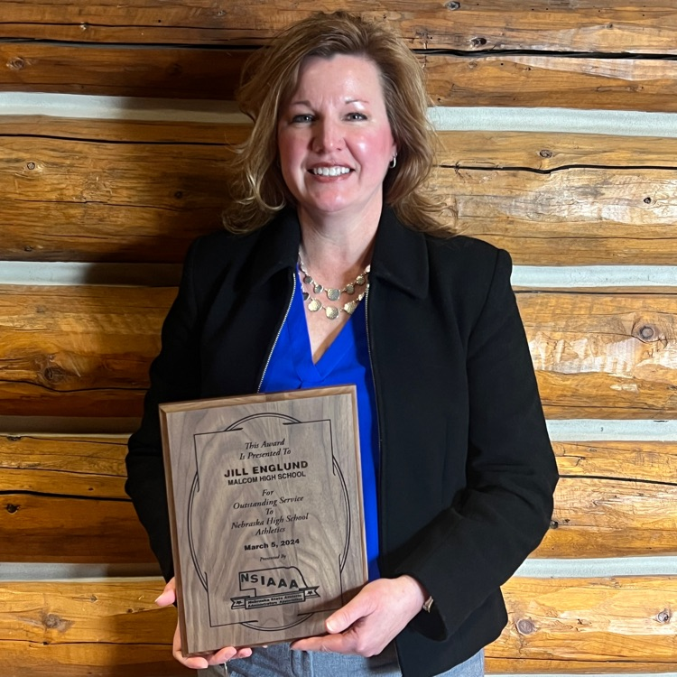 Congratulations to Jill England on receiving the Outstanding Service Award from the Nebraska State Interscholastic Athletic Administrator Association (NSIAAA). Jill's work with Malcolm Boosters and Malcolm Public Schools is greatly appreciated.