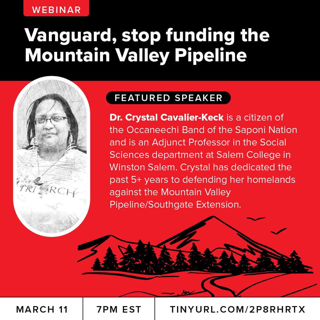 Dr Crystal Cavalier-Keck (@mosnukhenomp) has been working for over 5 years to defend her homelands from the ongoing Mountain Valley Pipeline project. Hear more from Dr. Crystal and other frontline voices at our upcoming webinar. Register here: powhr.org/event/info-ses…