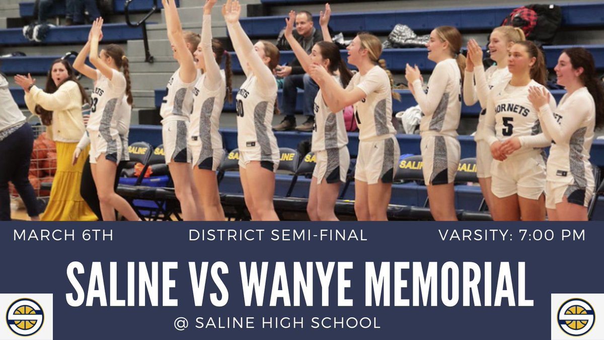 Saline Community….we would love to see you Wednesday! We are hosting districts at Saline HS and are playing a tough Wayne Memorial team at 7 pm in the District Semi-finals! Get out and support your Hornets!