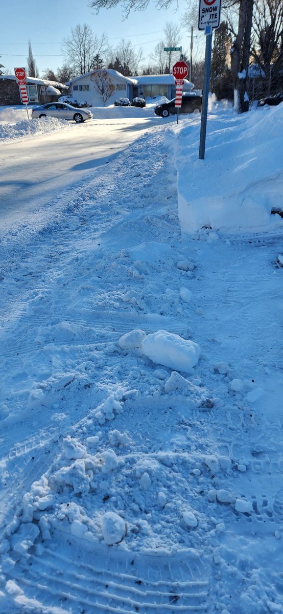 cadergator's tweet photo. Thanks @cityofsaskatoon for plowing and packing snow on my freshly cleaned sidewalk. At a bus stop too. Took 2 hours to get this one strip cleaned up with a snowblower and a scraper. What are people without those tools supposed to do? https://t.co/BSXpfhtD4P