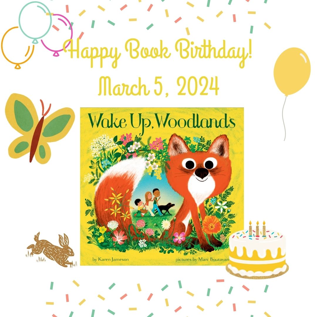 It’s a book birthday!🥳 WAKE UP, WOODLANDS is out in the world today! Blowing out the candles to celebrate! 🎂Lyrical text by me, gorgeous art by Marc Boutavant & published by @ChronicleKids ! Shout out to amazing editor, @naomi_kirsten ! 🦊🐰🐻🐿️🐝