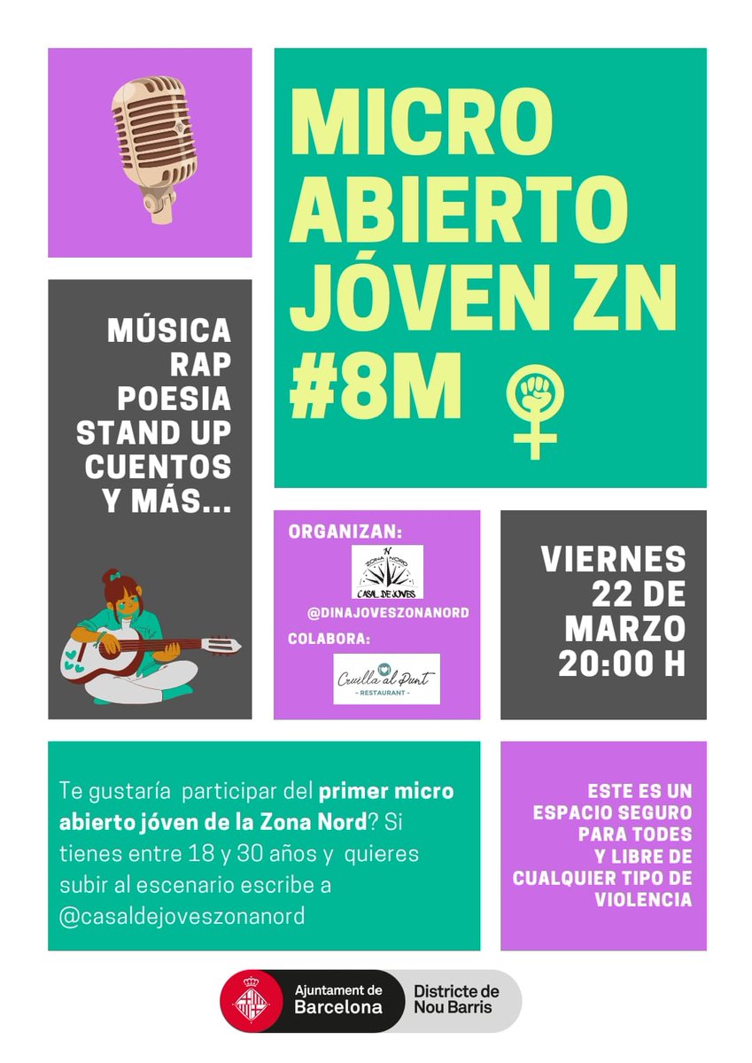 Micro obert jove. El casal de Joves de la zona Nord organitza un micro obert a Cruïlla al Punt.