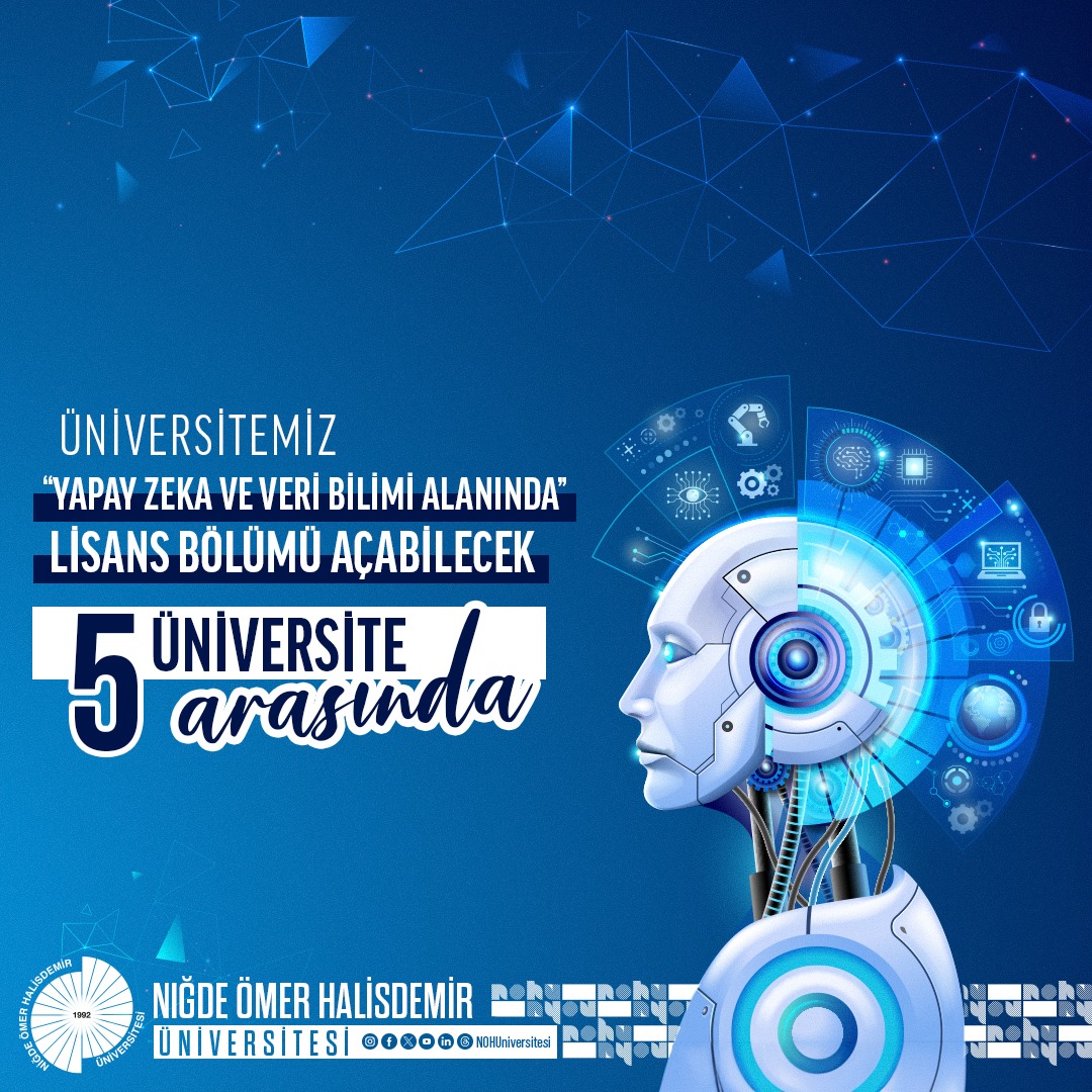 Birçok alanda öncü Üniversitemiz Yapay Zeka ve Veri Bilimi Alanında nitelikli insan kaynağı yetiştirecek.🙋🏻‍♂️ 📌Üniversitemiz Türkiye'de 'Yapay Zeka ve Veri Bilimi Alanı'nda Lisans Bölümü açabilecek 5 üniversite arasında yer aldı.👏🏻