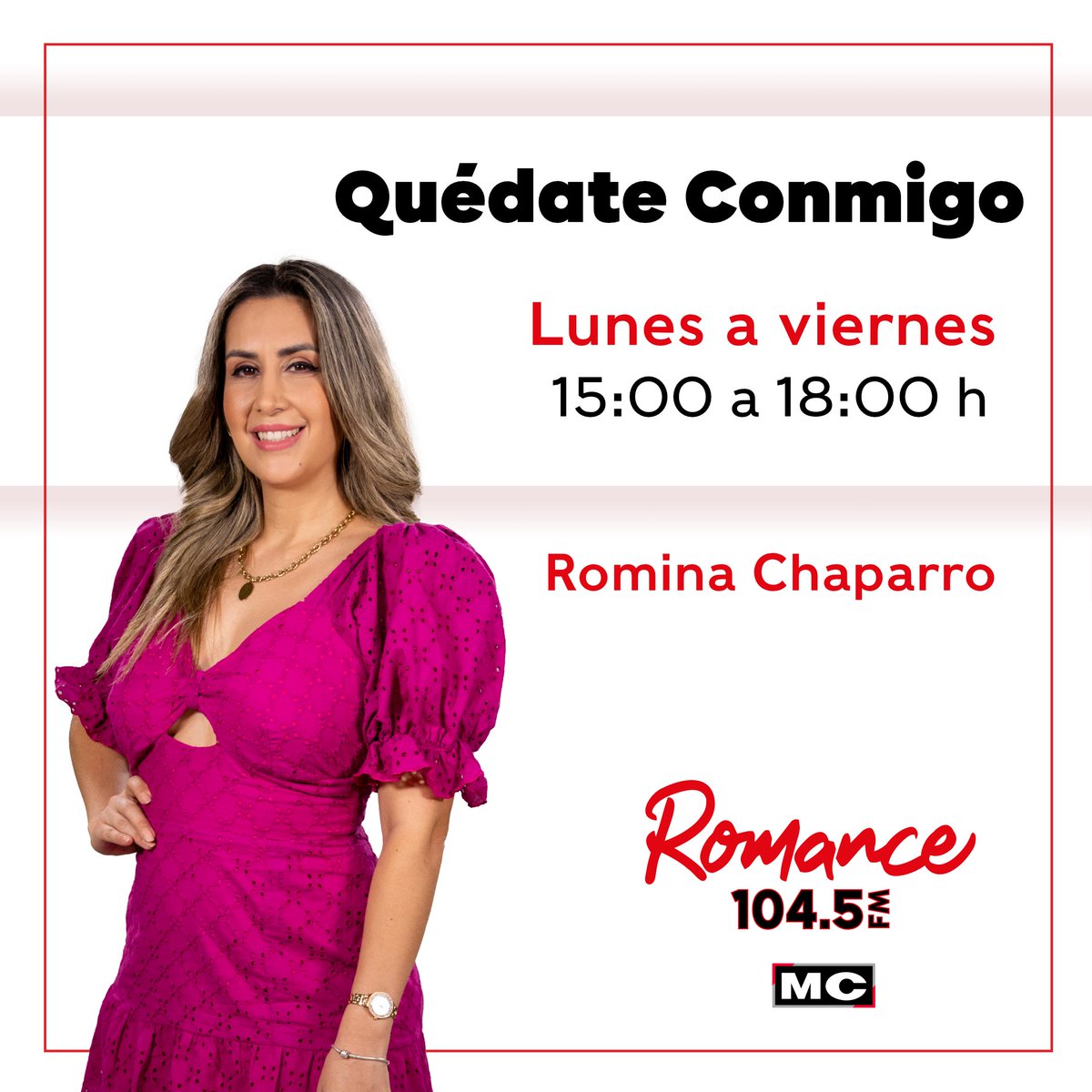 #RomiChaparro con #QuedateConmigo por la 104.5 FM Alegrando tu tarde con las mejores canciones hasta las 18:00 hs. #RomanceFM 📻💕 Te va enamorar... 🔊 Escucha la radio más romántica desde la web: megacadena.com.py 📻🎶💞